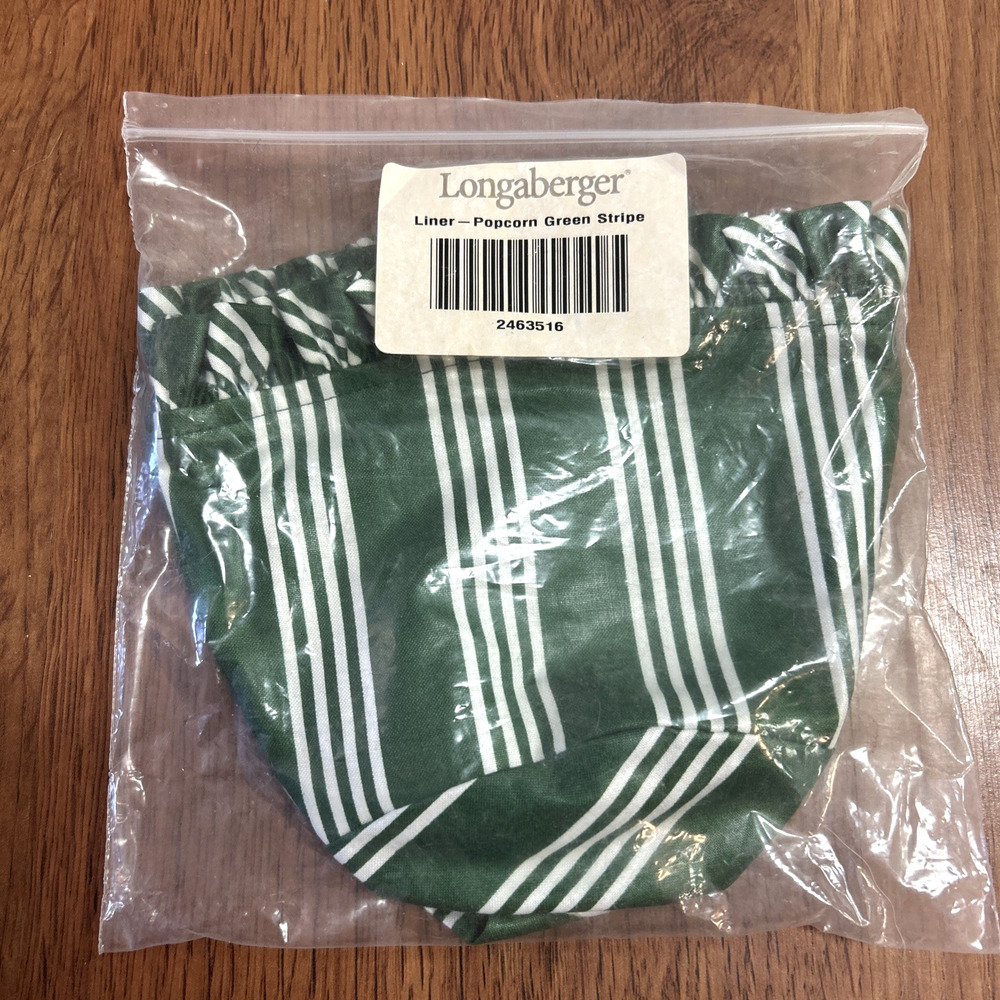 Longaberger Fabric Liner Popcorn Basket Green Stripe New in Bag #2463516